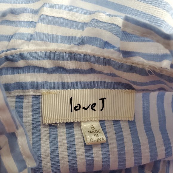 Love J Top S Stripe White Blue Ruffle Button Up Sl - Picture 8 of 10